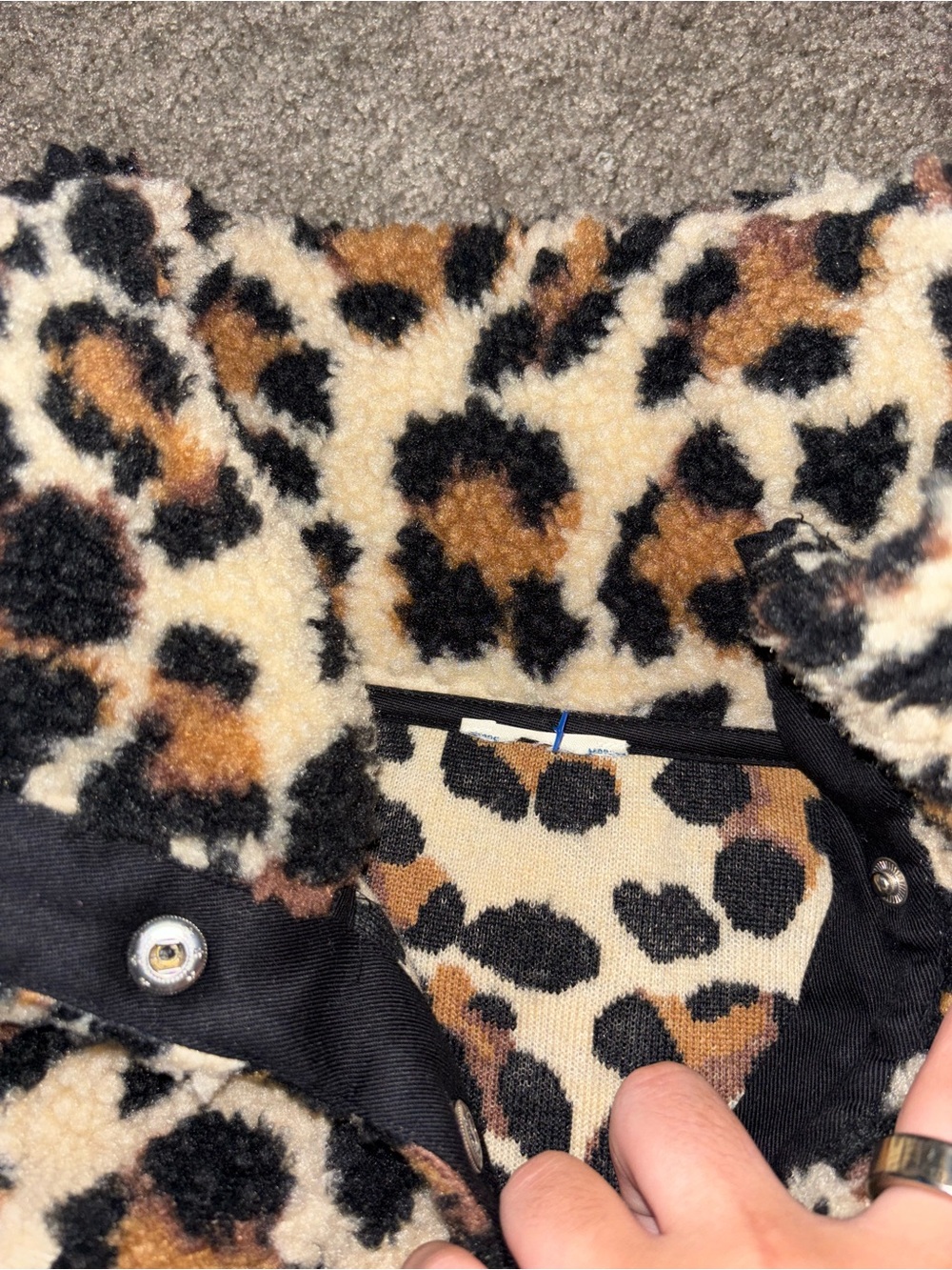 J. Crew Vintage Fleece Leopard  Cheetah Teddy Sherpa Jacket in Brown and Black - Picture 9 of 11